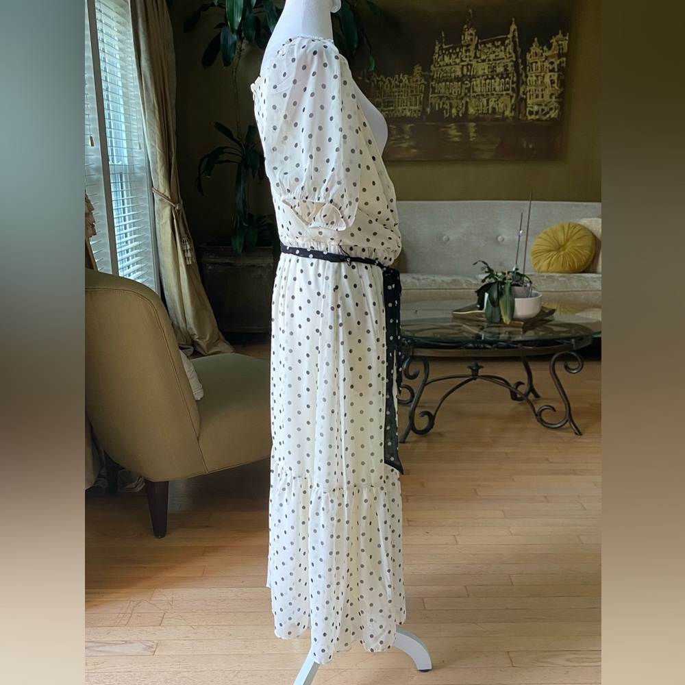 julia jordan Polka Dot-Print Short-Sleeve Midi Chiffon Dress white black sz 12 - Picture 4 of 16